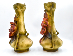 Парные вазы в стиле ар-нуво. Фарфор, лепнина, ручная роспись. Royal Dux, Богемия, Австро-Венгрия.