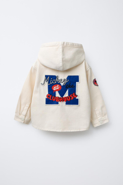 ZARA КУРТКА-РУБАШКА ИЗ ТВИЛА С НАШИВКАМИ MICKEY MOUSE © DISNEY, ЭКРЮ