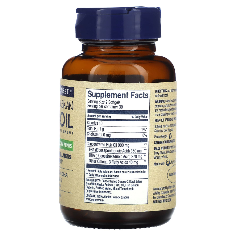 Wiley's Finest, Жир диких аляскинских рыб, Easy Swallow Minis, 60 мягких таблеток