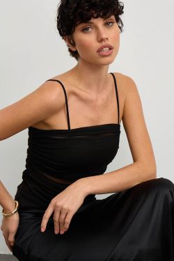 Топ из атласа с сеткой  черного цвета