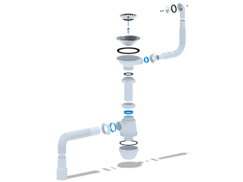 Сифон Ани Грот 3 1/2"* 40 с гибким переливом мойки и гибкой трубой 40х40/50