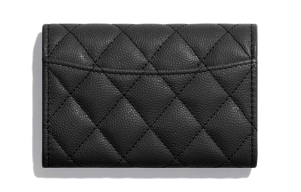 CHANEL Grain Embossed Cow Leather Coin Purse Card Holder, Wallet Women"s Black