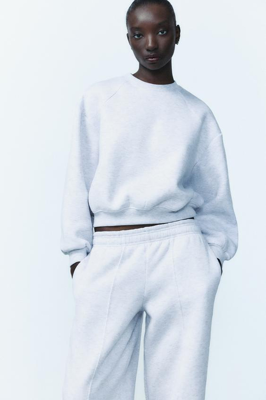 ZARA БАЗОВАЯ ТОЛСТОВКА ИЗ МЯГКОЙ ТКАНИ, СЕРЫЙ С МЕЛАНЖЕВЫМ ЭФФЕКТОМ