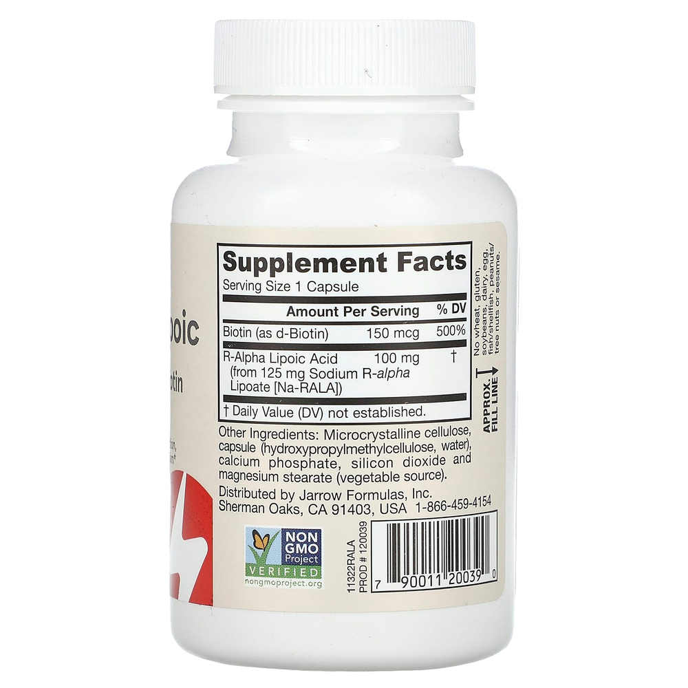 Jarrow Formulas, R-альфа-липоевая кислота Best, 100 мг, 60 растительных капсул