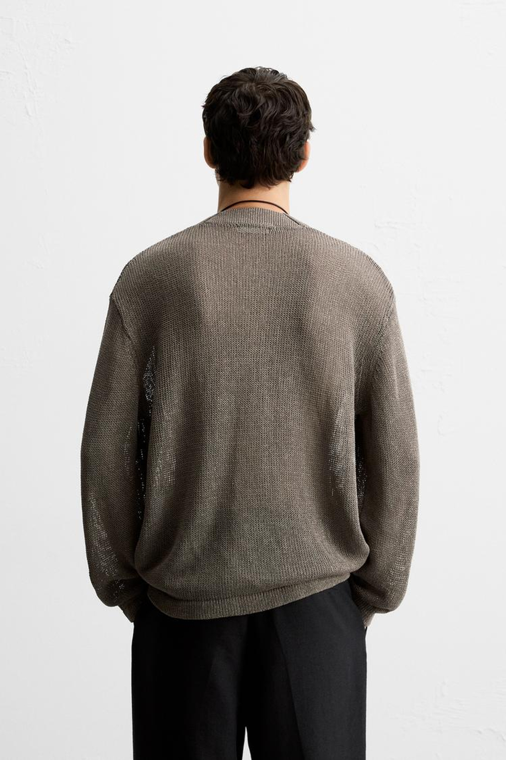 ZARA КАРДИГАН АЖУРНОЙ ВЯЗКИ, СЕРОВАТО-КОРИЧНЕВЫЙ