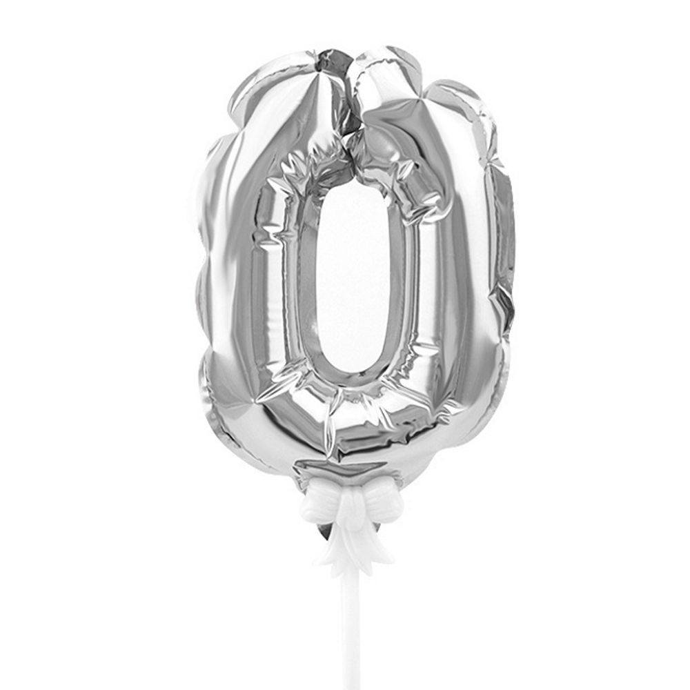 Топпер шар-самодув цифра №0 серебро, высота 17 см #190016-0-S
