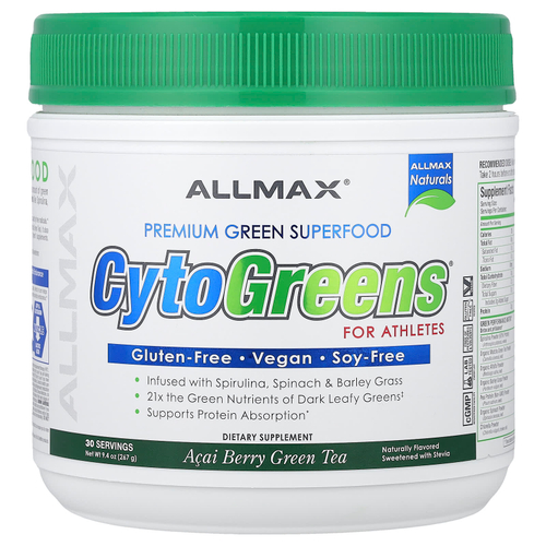 ALLMAX, CytoGreens®, зеленый суперфуд премиального качества для спортсменов, зеленый чай с ягодами асаи, 267 г (9,4 унции)