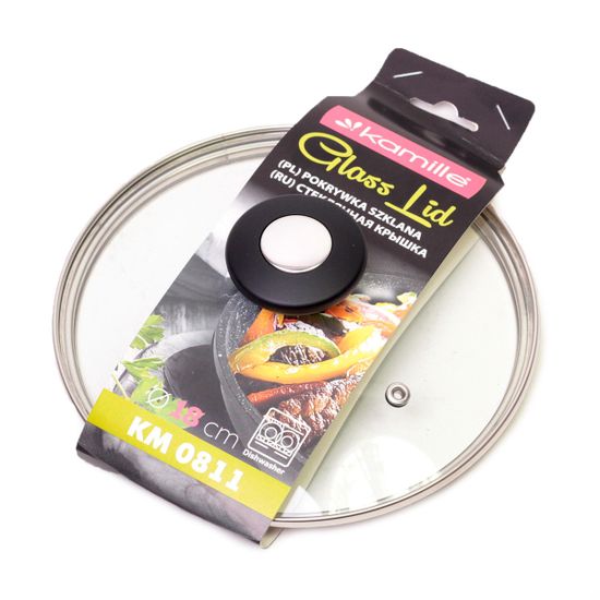 Крышка стеклянная 18 см. универсальная Kamille КМ 0811 с металлическим ободком