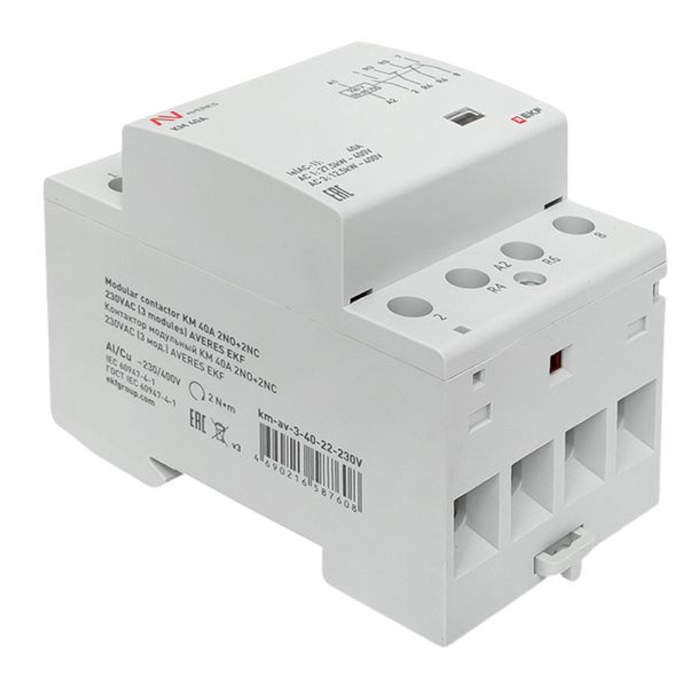 Контактор модульный КМ 40А 2NO+2NC 230В АС (3 мод.) AVERES EKF