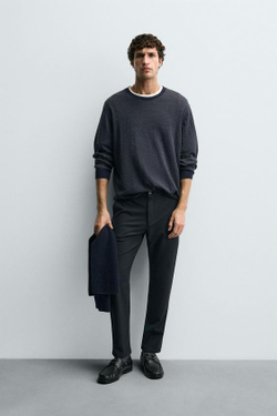 ZARA БРЮКИ КОМФОРТНОЙ ПОСАДКИ ИЗ РЕЛЬЕФНОЙ ТКАНИ, НЕФТЯНОЙ