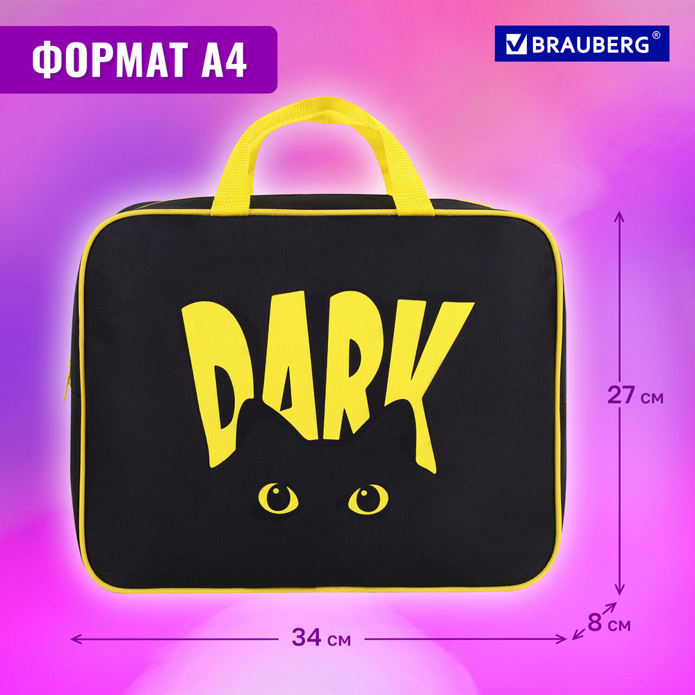 Папка на молнии с ручками BRAUBERG А4 1 отделение полиэстер 80 мм "Dark cat" (2 штуки в упаковке)
