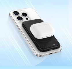 Внешний магнитный аккумулятор с беспроводной зарядкой Maxco Future Magnetic Two-Way, 5000 mAh, 15W, в коже Nappa, Серый