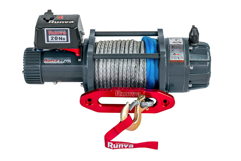 Лебёдка электрическая 24V Runva 20000 lbs влагозащищенная, синтетический трос