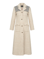 Женское комбинированное пальто с накладными карманами