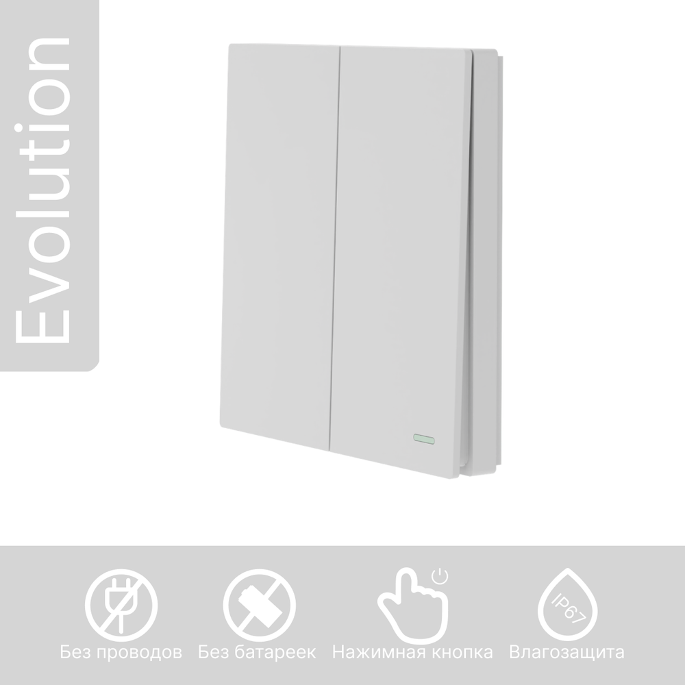 Беспроводной выключатель GRITT Evolution 2кл. белый, IP67, без реле, EV2202W