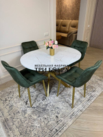 Круглый раздвижной стол "Лофт", белый каспий и стулья "Бостон" оливковый