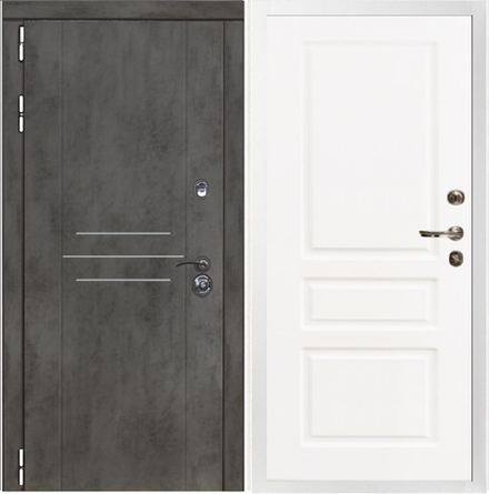 Входная дверь в квартиру Император 3К №22 Темный бетон (белая коробка) №94 Софт белый снег ( белый матовый без текстуры)