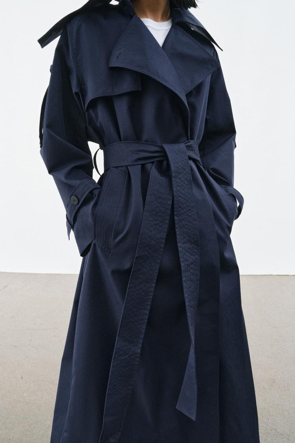 ZARA ТРЕНЧ ОВЕРСАЙЗ С ПОЯСОМ — ZW COLLECTION, СИНИЙ