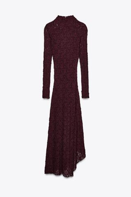 ZARA ПЛАТЬЕ МИДИ С КРУЖЕВОМ, ЦВЕТ БУРГУНДСКОГО ВИНА