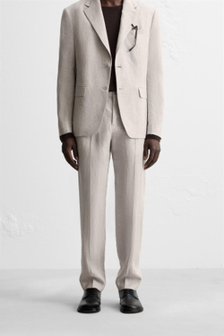 ZARA КОСТЮМНЫЕ БРЮКИ ИЗ 100% ЛЬНА, СВЕТЛО-БЕЖЕВЫЙ