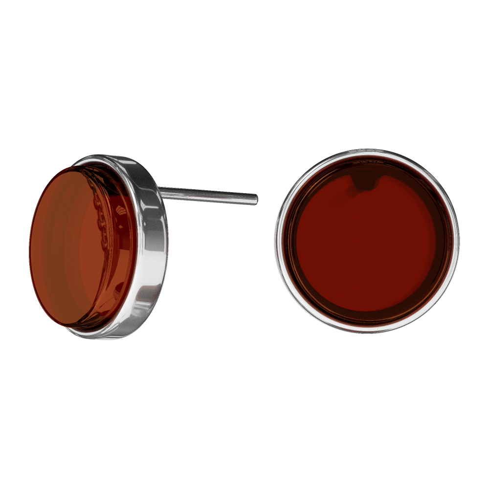 Серьги пусеты круг с вишневым янтарем
