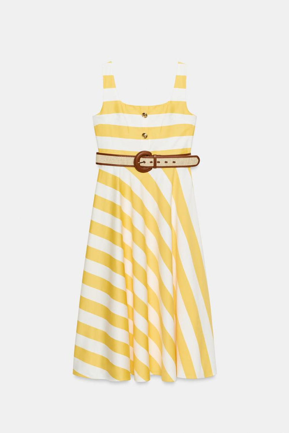 ZARA ПЛАТЬЕ МИДИ В ПОЛОСКУ С РЕМНЕМ, С ПРИНТОМ