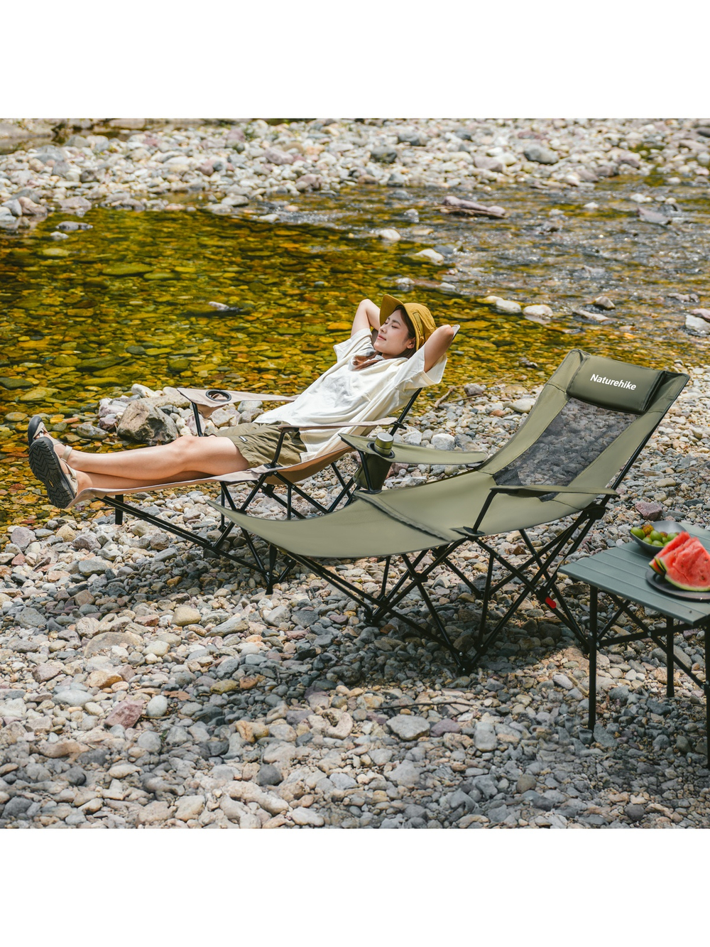 Кресло туристическое Naturehike Nightfall T05, 147х78,5х82 / 89 см, складное, до 150 кг. бежевое