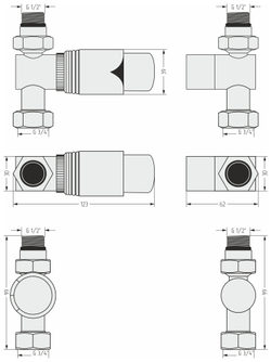 Терморегулятор автоматический Сунержа прямой (G 1/2" НР х G 3/4" НГ)