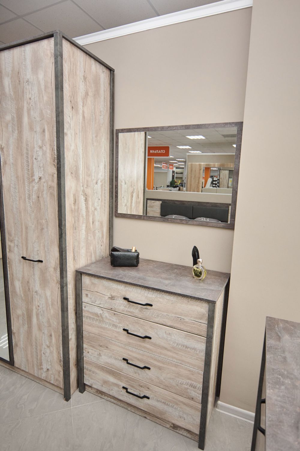 Коллекция Клео Зеркало к комоду комбинированному Дуб Юкон/Ателье темное (Набор)