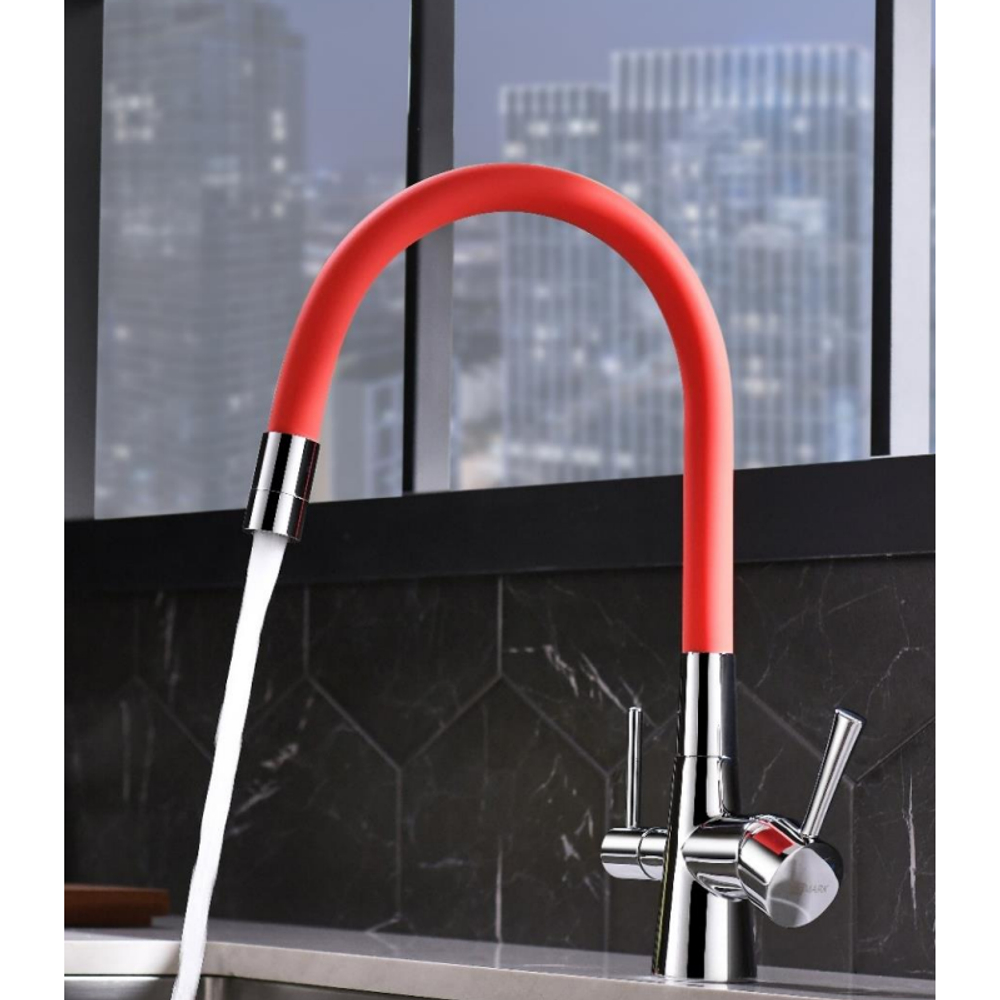 LM3075C-Red COMFORT Смеситель для кухни, с гиб излив, с подключ к фильт питьевой воды, хром/красны