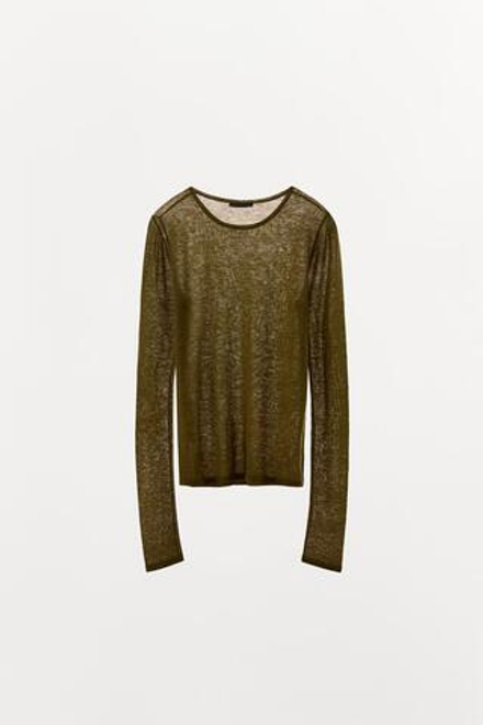 ZARA ФУТБОЛКА ИЗ 100% ШЕРСТИ, ЗЕЛЕНЫЙ