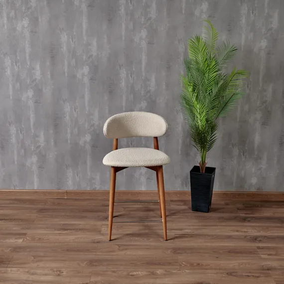 Полубарный стул Mod, бежевое букле, ножки цвета орех