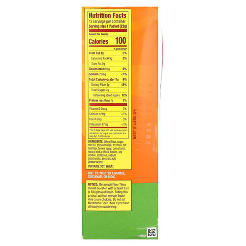 Metamucil, Fibre Thins, яблочный и хрустящий продукт, 12 пакетиков по 22 г (0,77 унции)
