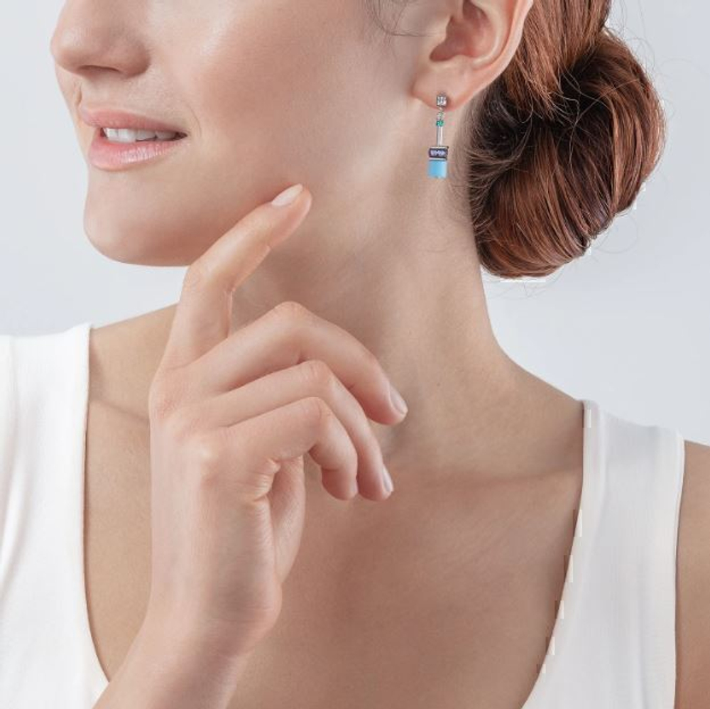 Серьги-пусеты Coeur de Lion Turquoise-Purple 2839/21-0608 цвет синий, голубой, серебряный