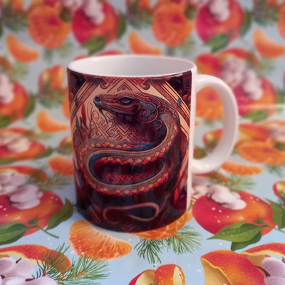 Кружка 300 мл керамика Змея символ целительства и бессмертия №0006 (белая)