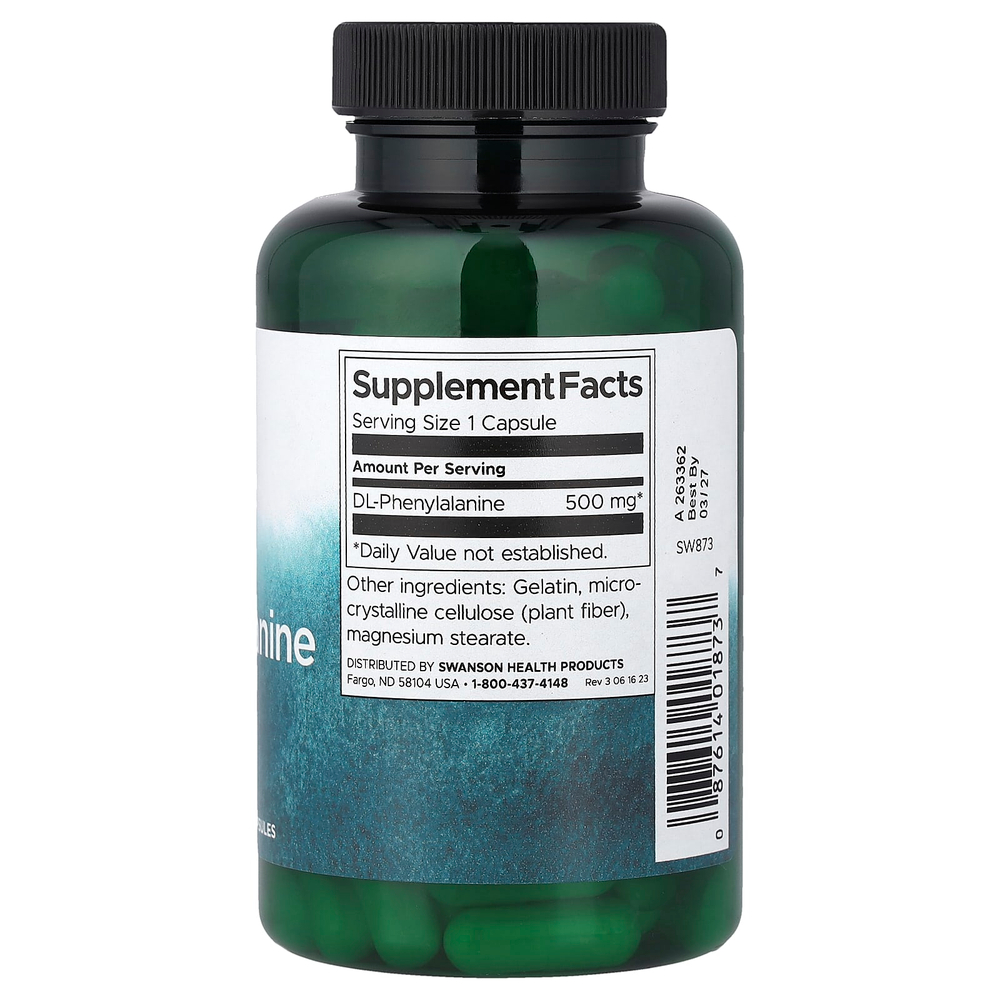 Swanson, DL-фенилаланин, 500 мг, 100 капсул