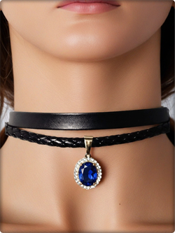 Кожаный чокер "Синий кристалл".