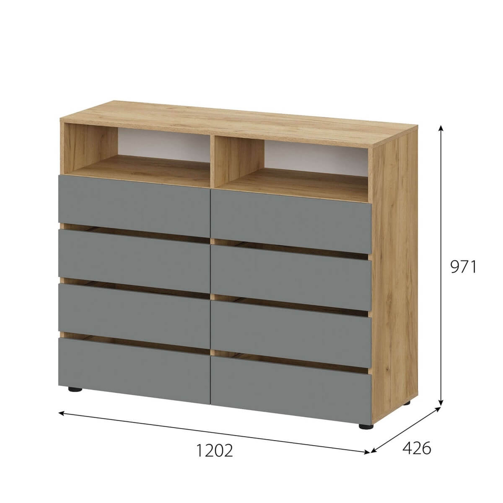 МС "Абрау" Комод с ящиками Дуб Золотой/Белый, Дуб Золотой/Графит Серый