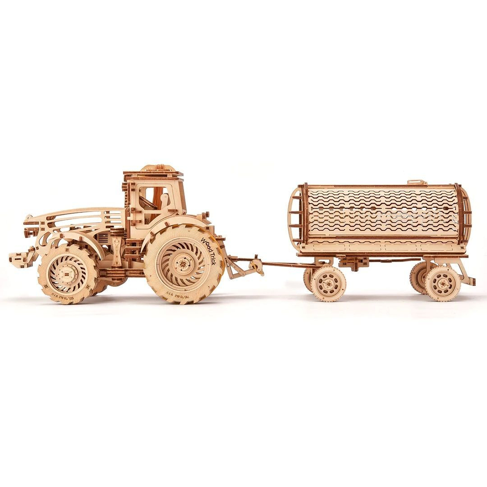 Деревянный конструктор, сборная модель Wood Trick Трактор c прицепами
