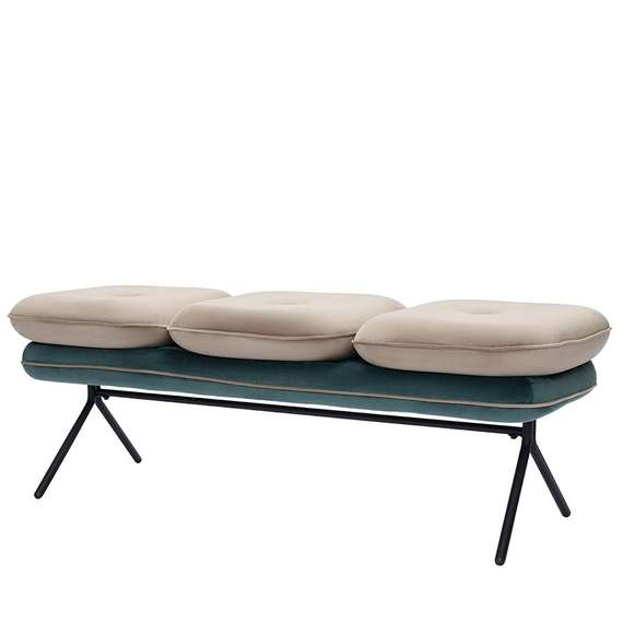 Банкетка Pea, велюр, бежевая/сине-зеленая