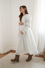 Платье Муза из фланели, Белый с нежными веточками