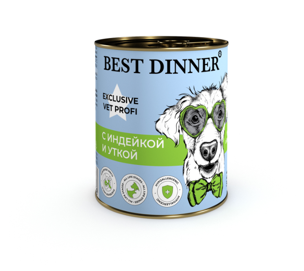 Best Dinner Консервы для собак Hypoallergenic индейка утка 340гр