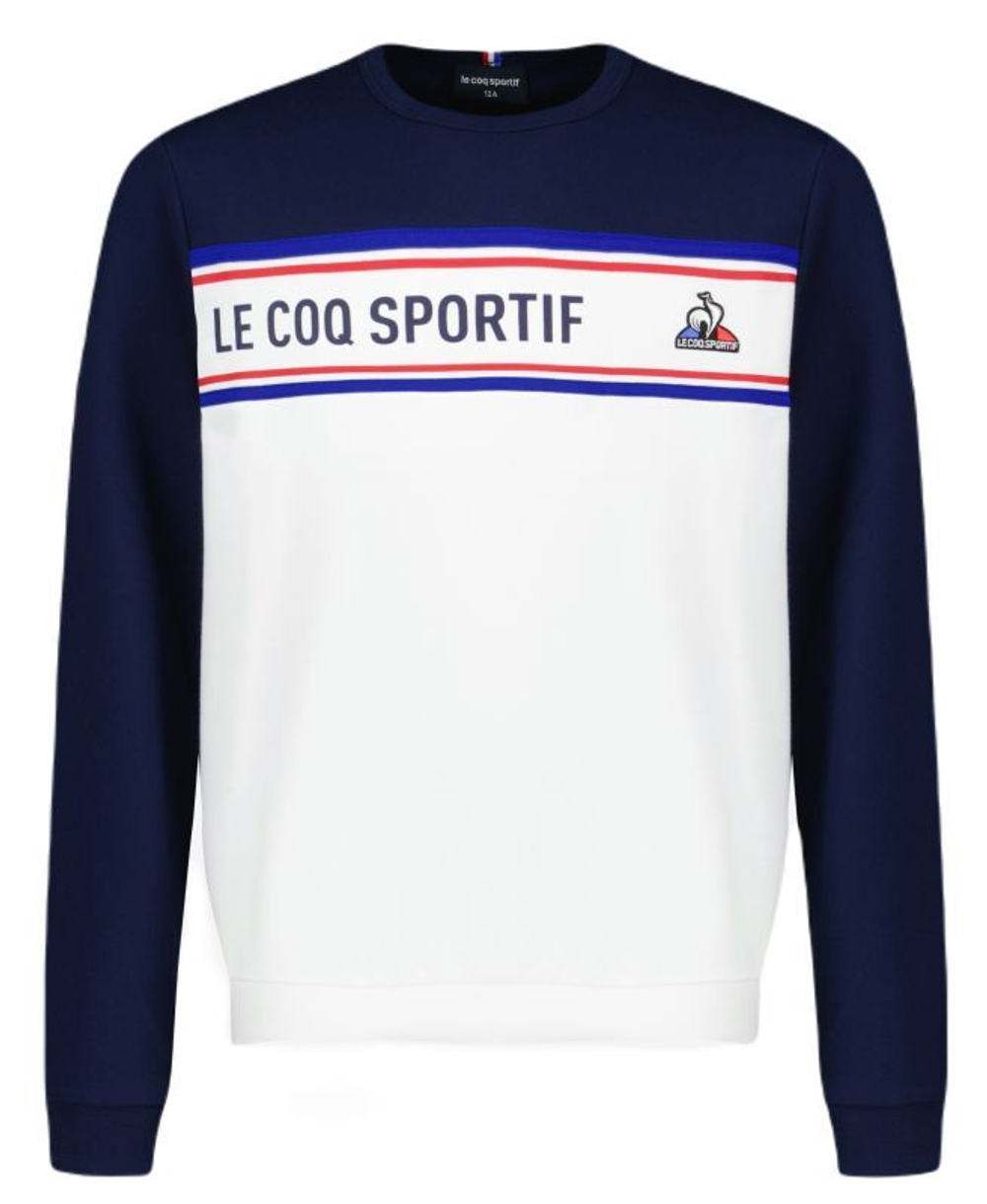 Кофта для мальчика теннисная Le Coq Sportif TRI Crew Sweat N°1 SS23 - bleu nuit/new optical white