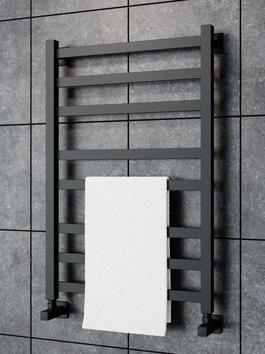 Полотенцесушитель водяной черный матовый Keerol LP8 800x500, вент. углов. 3/4"х1/2" г/ш (пара)