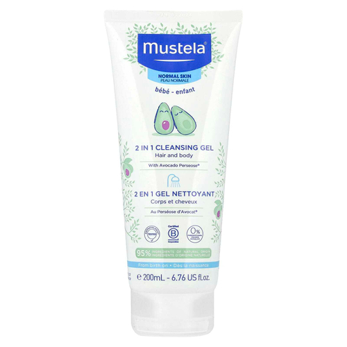 Mustela, Для детей, очищающий гель 2 в 1, для волос и тела, для нормальной кожи, 200 мл (6,76 жидк. Унции)