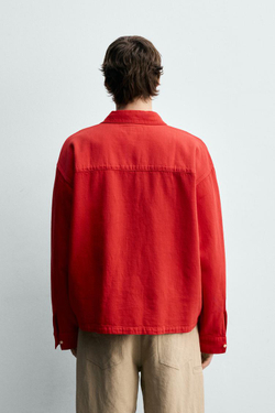 ZARA ПОЛО RELAXED FIT ИЗ РЕЛЬЕФНОЙ ТКАНИ, КРАСНЫЙ