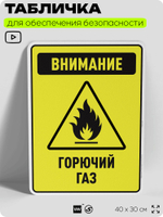 Табличка для обеспечения безопасности "Внимание горючий газ", для производства, предприятия, организаций, 40х30 см, Silver Plane x Айдентика Технолоджи