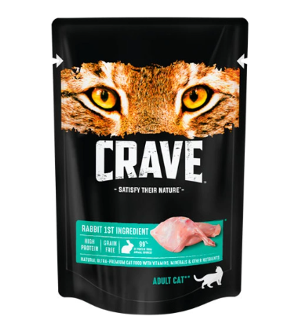 Crave корм консервированный для взрослых кошек кролик в желе (пауч) 70гр