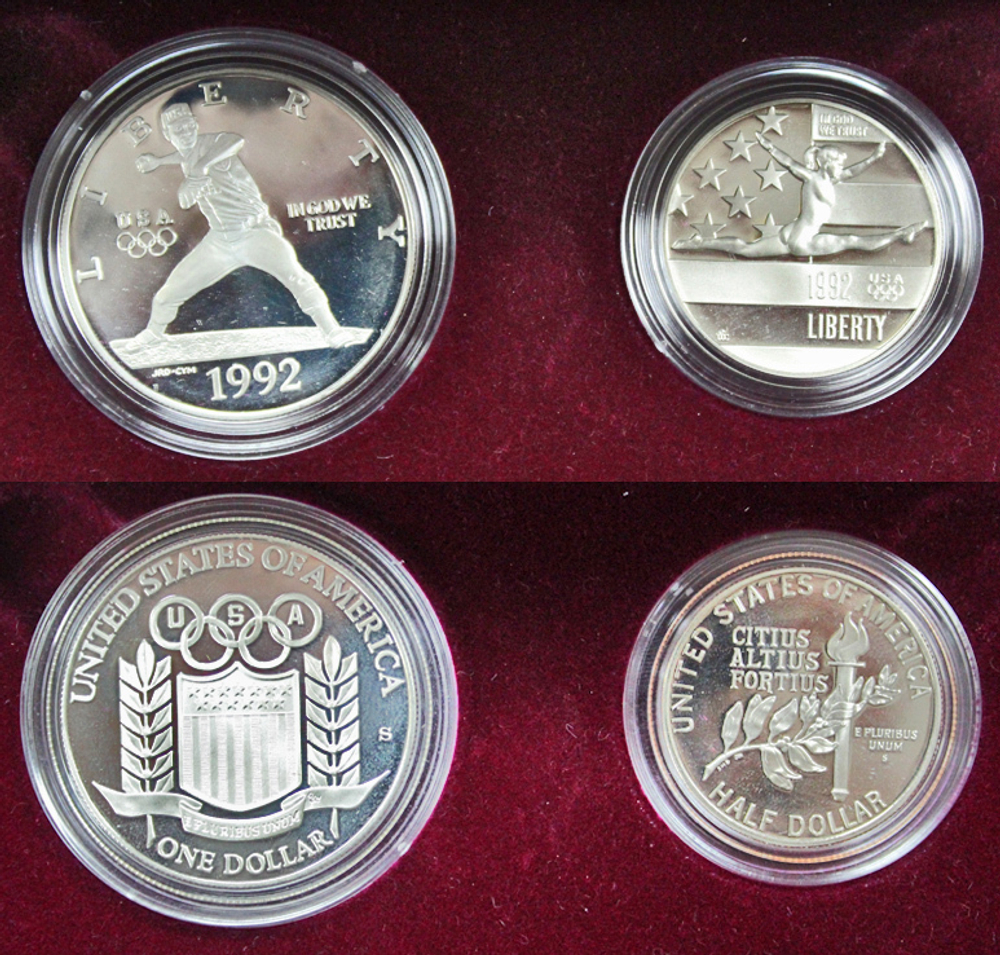 Набор 1 доллар и 50 центов 1992 год (S) XXV Летние Олимпийские игры в Барселоне, США. PROOF