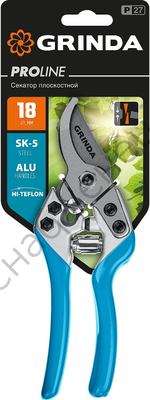 GRINDA P-27, 190 мм, закаленная сталь, эргономичные алюминиевые рукоятки, виниловые накладки, плоскостной секатор, PROLine (423427)